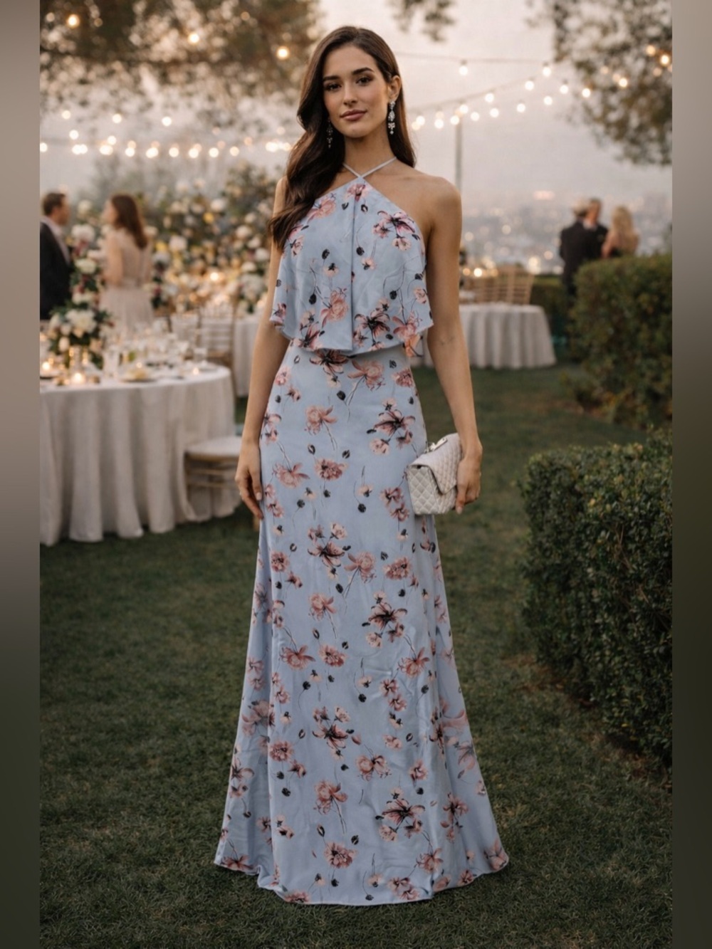 House of Harlow 1960 x Revolve | Floral Cutout Halter Blue Maxi Dress - Size XL